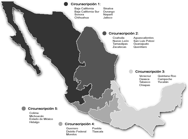 Mapa Nacional con división por circunscripciones
